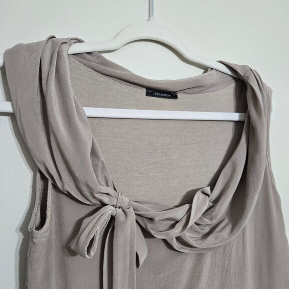 Caractere 100% Silk Sleeveless Dress with Drape Neck and Tie Detail Taupe Sz 8 - Picture 3 of 14